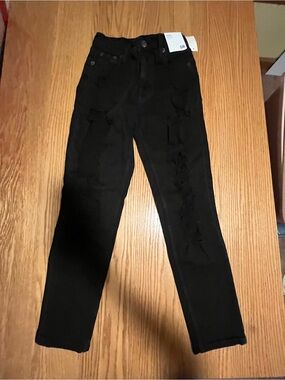Aeropostale Mom Jean Black Denim Distressed Destroyed Women's Size 0R 0 Regular
